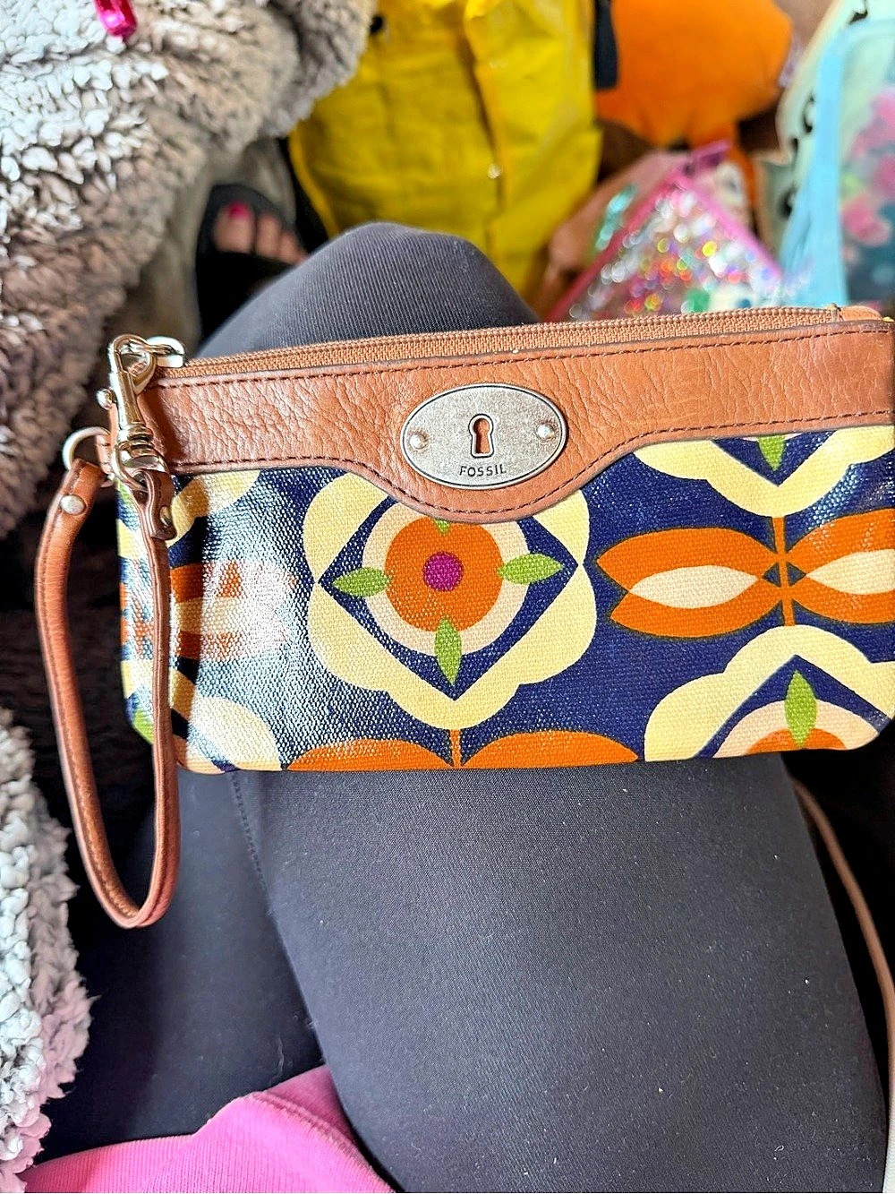 Keyper Geometric Wristlet in Brown & Blue